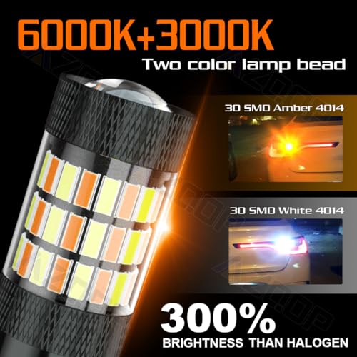 AZQOP 3157 Switchback LED Turn Signal Bulbs for Chevy Silverado/GMC Sierra 1500 2500 2001-2013, 3057 4057 Parking Lights, 300% Brightness, Dual Color 6000K White/3000K Amber, Plug and Play, Waterproof, 4PCS - Image 3