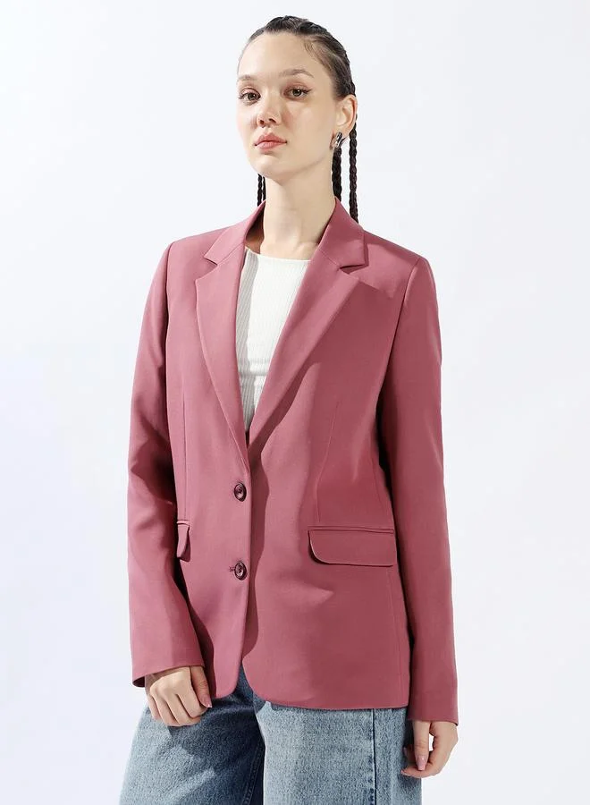 هوبرهولمي بليزر نسائي فضفاض بياقة وأزرار بلون ماجنتا من البوليستر بنسبة %