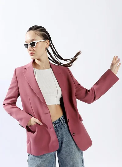 هوبرهولمي بليزر نسائي فضفاض بياقة وأزرار بلون ماجنتا من البوليستر بنسبة %