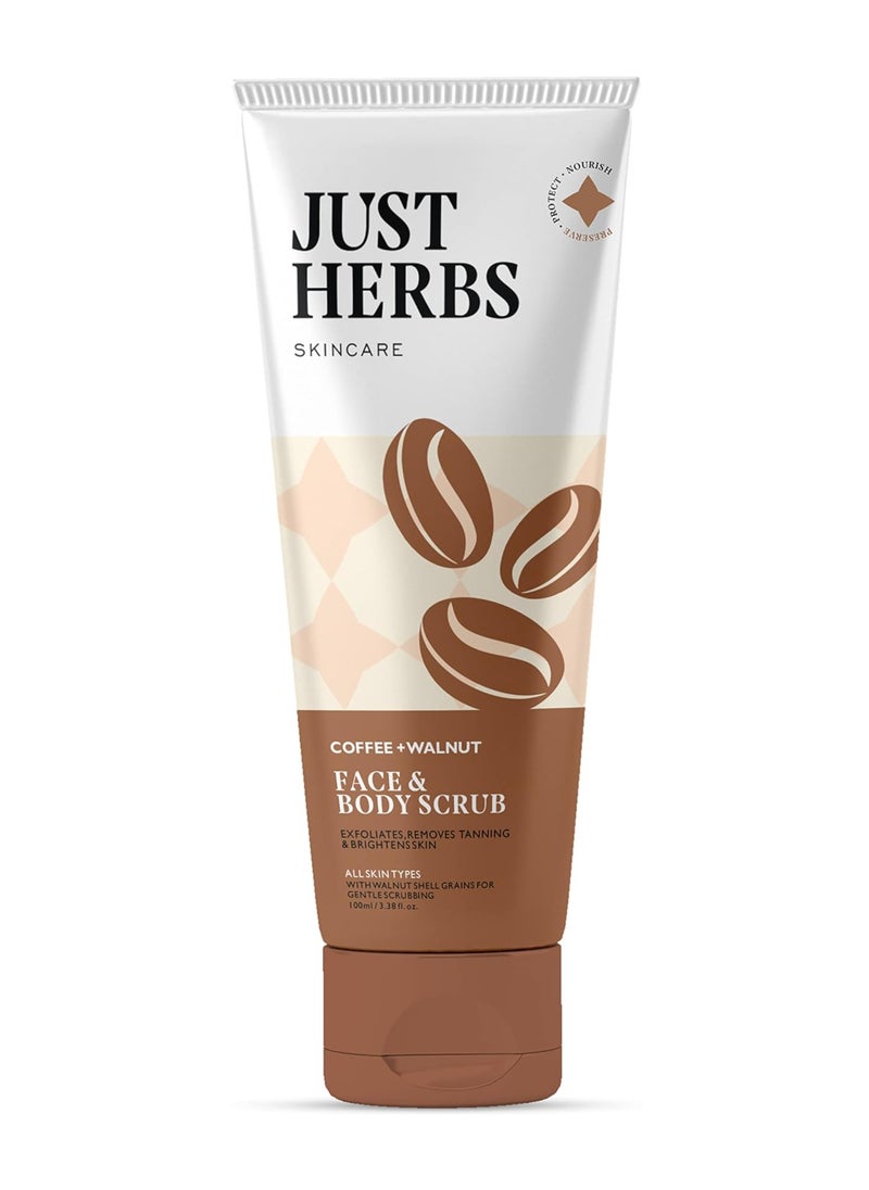 Just Herbs - Just Herbs Coffee, Walnut Exfoliating Detan Face & Body Scrub for Blackheads, Whiteheads, Removes Tanning & Glowing Skin - For Men & Women 100 Ml - Image 1