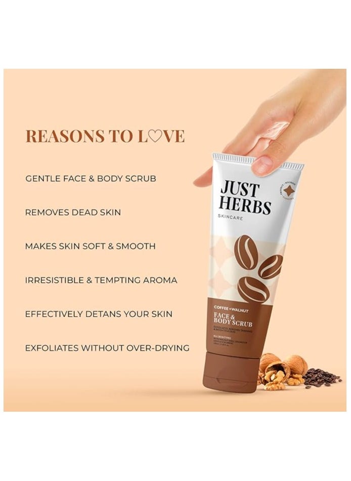 Just Herbs - Just Herbs Coffee, Walnut Exfoliating Detan Face & Body Scrub for Blackheads, Whiteheads, Removes Tanning & Glowing Skin - For Men & Women 100 Ml - Image 1