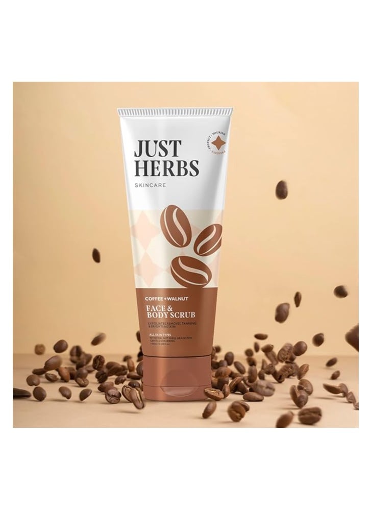 Just Herbs - Just Herbs Coffee, Walnut Exfoliating Detan Face & Body Scrub for Blackheads, Whiteheads, Removes Tanning & Glowing Skin - For Men & Women 100 Ml - Image 1