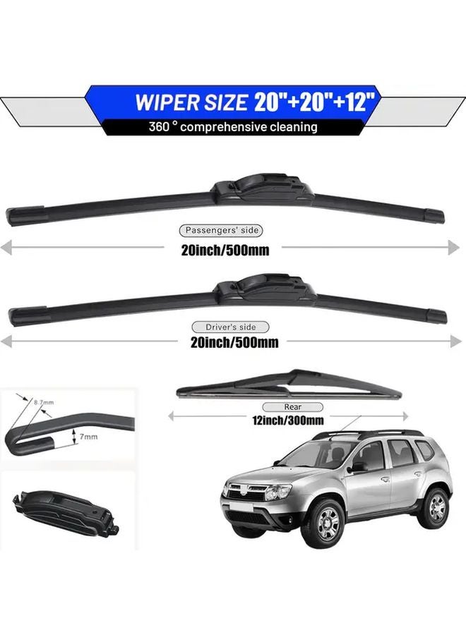 Dacia Duster MK1 2009 2013 Front Rear Windshield Wiper Set 20 20 12 Inches All Weather - Image 2