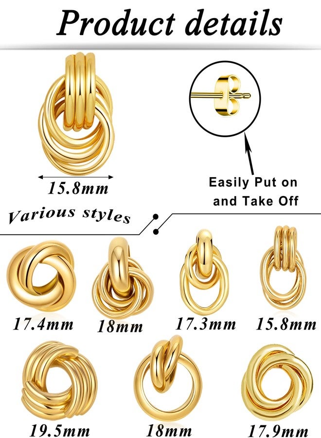 تورنيتو طقم مجوهرات تورنيتو مكون من 8 أزواج من أقراط العقدة الذهبية للنساء، أقراط متدلية طويلة بتصميمات هندسية ملتوية - Image 2
