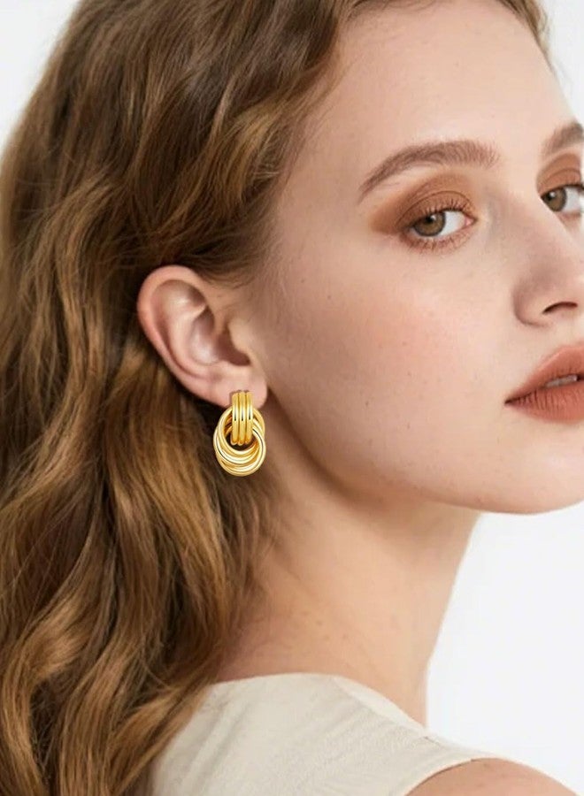 تورنيتو طقم مجوهرات تورنيتو مكون من 8 أزواج من أقراط العقدة الذهبية للنساء، أقراط متدلية طويلة بتصميمات هندسية ملتوية - Image 3