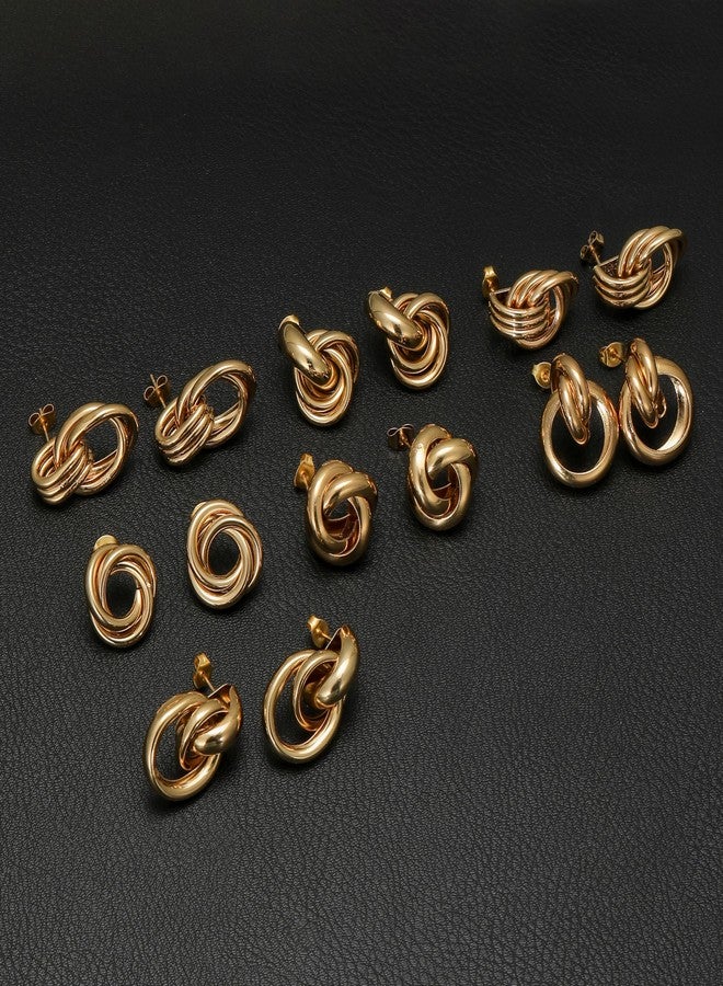 تورنيتو طقم مجوهرات تورنيتو مكون من 8 أزواج من أقراط العقدة الذهبية للنساء، أقراط متدلية طويلة بتصميمات هندسية ملتوية - Image 5