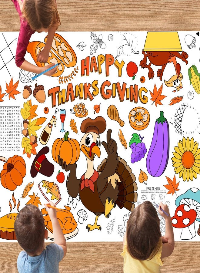 DERAYEE Thanksgiving Giant Coloring Poster, 72 x 35 Inches Disposable Thanksgiving Coloring Tablecloth Fall Harvest Themed Jumbo Paper Banner for Kids Family Classroom Autumn Activities Craft Gifts - Image 1