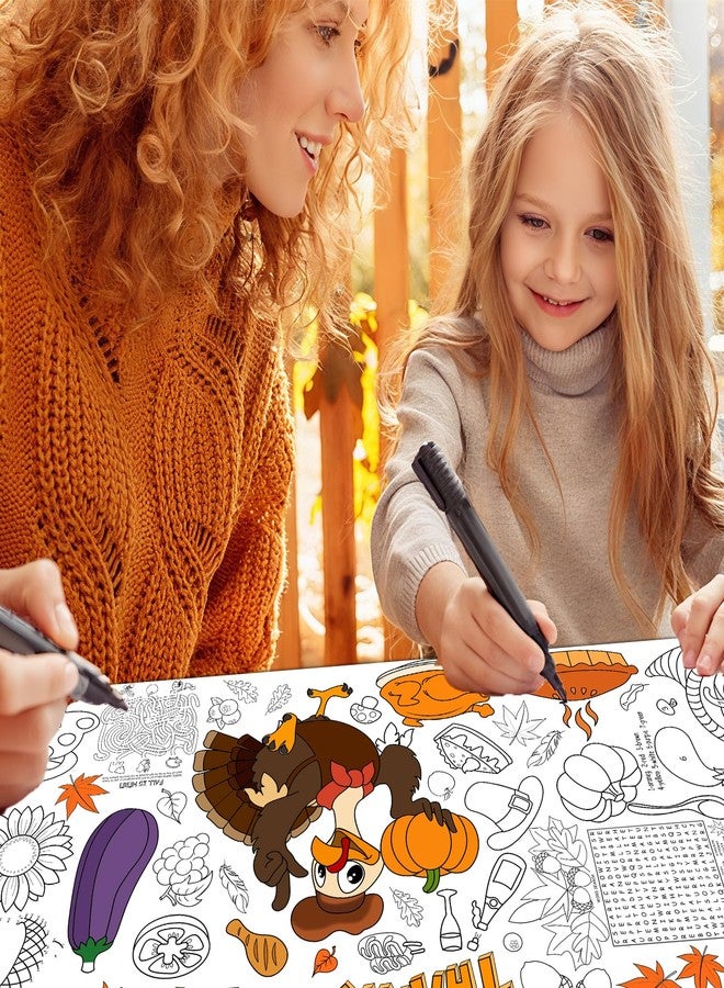 DERAYEE Thanksgiving Giant Coloring Poster, 72 x 35 Inches Disposable Thanksgiving Coloring Tablecloth Fall Harvest Themed Jumbo Paper Banner for Kids Family Classroom Autumn Activities Craft Gifts - Image 4