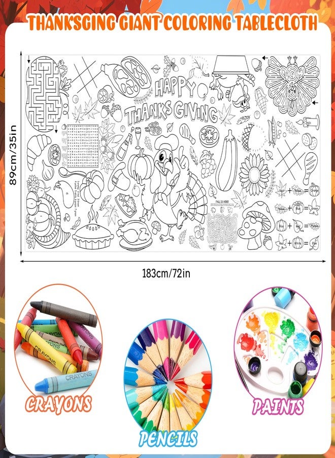 DERAYEE Thanksgiving Giant Coloring Poster, 72 x 35 Inches Disposable Thanksgiving Coloring Tablecloth Fall Harvest Themed Jumbo Paper Banner for Kids Family Classroom Autumn Activities Craft Gifts - Image 2