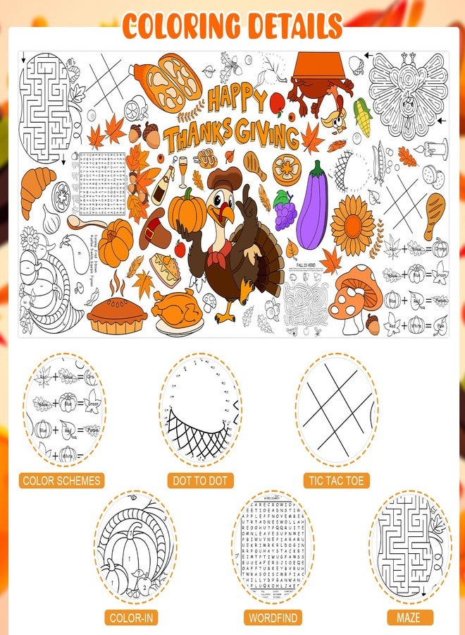 DERAYEE Thanksgiving Giant Coloring Poster, 72 x 35 Inches Disposable Thanksgiving Coloring Tablecloth Fall Harvest Themed Jumbo Paper Banner for Kids Family Classroom Autumn Activities Craft Gifts - Image 3