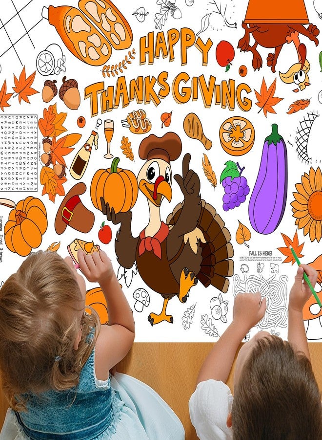 DERAYEE Thanksgiving Giant Coloring Poster, 72 x 35 Inches Disposable Thanksgiving Coloring Tablecloth Fall Harvest Themed Jumbo Paper Banner for Kids Family Classroom Autumn Activities Craft Gifts - Image 5