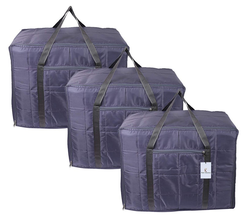 Kuber Industries Parachute 3 Pieces Jumbo Underbed Moisture Proof Storage Bag with Zipper Closure and Handle Grey CTKTC6898 - Image 1