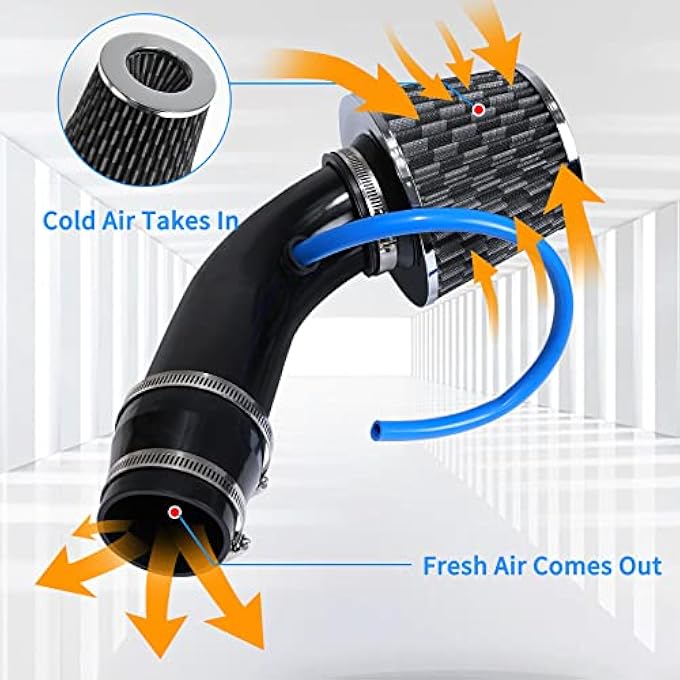 Tongze Black 3 Inch Universal Cold Air Intake Filter Kit with Stainless Steel Filter and Aluminum Alloy Pipe, Automotive Air Filter High Induction Flow (Black) - Image 4