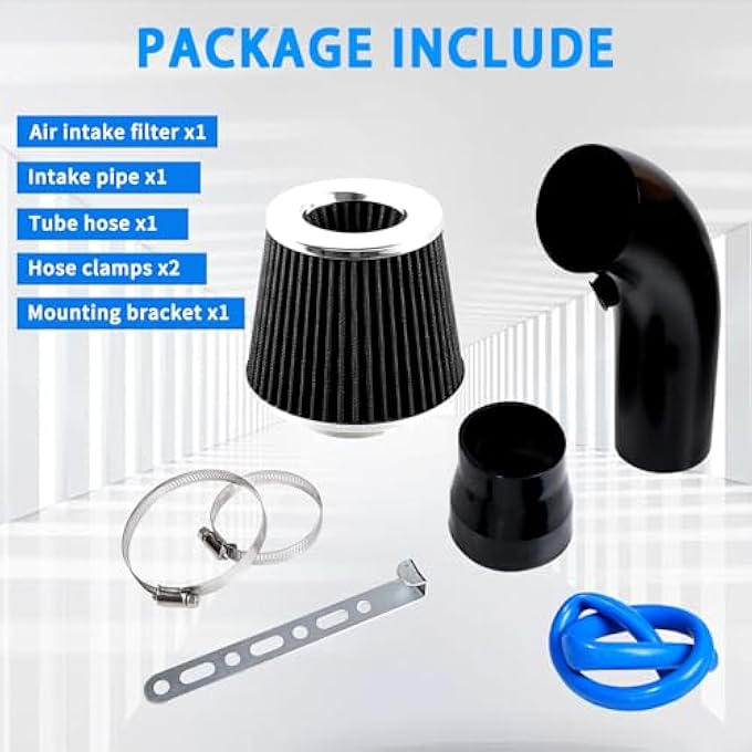 Tongze Black 3 Inch Universal Cold Air Intake Filter Kit with Stainless Steel Filter and Aluminum Alloy Pipe, Automotive Air Filter High Induction Flow (Black) - Image 3