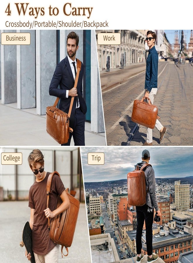 Stuery Faux Leather Messenger Bag for Men | 17-17.3 Inch Leather Mens Laptop Bag Leather Briefcasen Convertible Backpack 3 in 1 Computer Handbags Work Bag Shoulder Crossbody Bag Office | Vintage Brown - Image 2