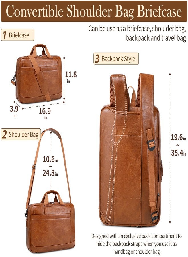 Stuery Faux Leather Messenger Bag for Men | 17-17.3 Inch Leather Mens Laptop Bag Leather Briefcasen Convertible Backpack 3 in 1 Computer Handbags Work Bag Shoulder Crossbody Bag Office | Vintage Brown - Image 3