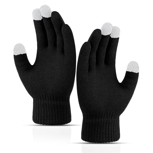FirstFit Winter Gloves, Woolen Gloves for Men Women, Upgraded Touch Screen Texting Warm Running Gloves with Thermal Soft Knit Lining - Black - Image 1