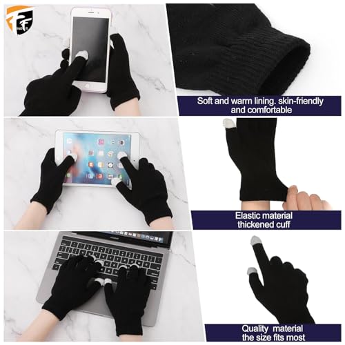 FirstFit Winter Gloves, Woolen Gloves for Men Women, Upgraded Touch Screen Texting Warm Running Gloves with Thermal Soft Knit Lining - Black - Image 3