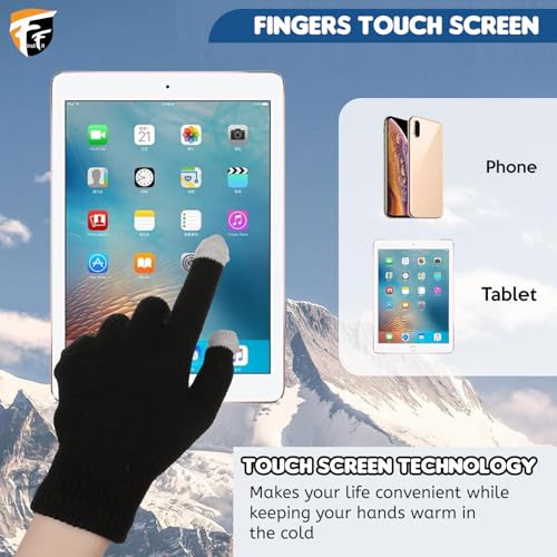 FirstFit Winter Gloves, Woolen Gloves for Men Women, Upgraded Touch Screen Texting Warm Running Gloves with Thermal Soft Knit Lining - Black - Image 2