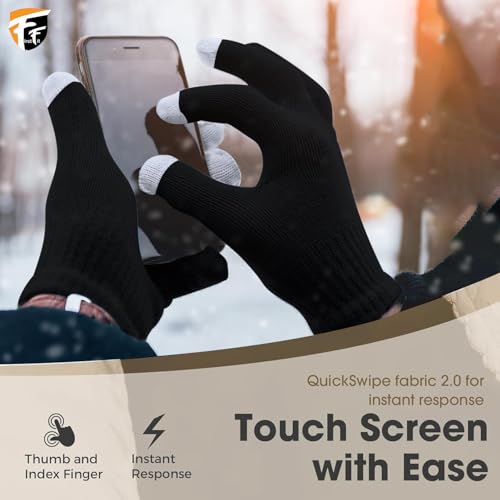 FirstFit Winter Gloves, Woolen Gloves for Men Women, Upgraded Touch Screen Texting Warm Running Gloves with Thermal Soft Knit Lining - Black - Image 4