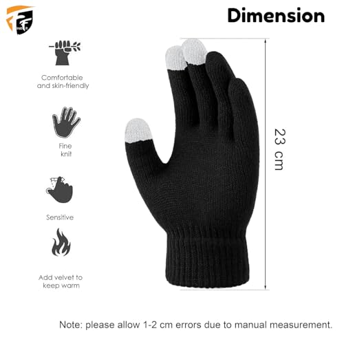 FirstFit Winter Gloves, Woolen Gloves for Men Women, Upgraded Touch Screen Texting Warm Running Gloves with Thermal Soft Knit Lining - Black - Image 5