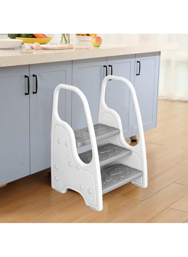 جيجيرو سلم خطوات للأطفال لحوض الحمام، سلم 3 خطوات قابل للتعديل للأطفال، برج وقوف المطبخ، سلم مساعد لتعلم الأطفال مع مقابض أمان ووسادات مانعة للانزلاق، - Image 5