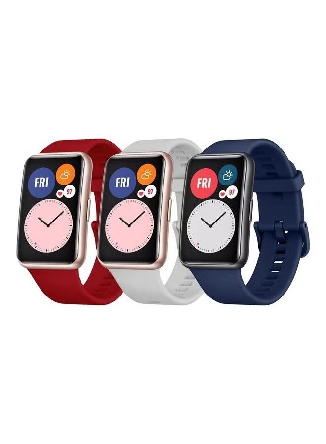 vesus 3 Pack Silicone Rubber Smart Watch Strap Replacement Sport Wristband For Huawei Watch Fit Band Maroon/Grey/Dark Blue