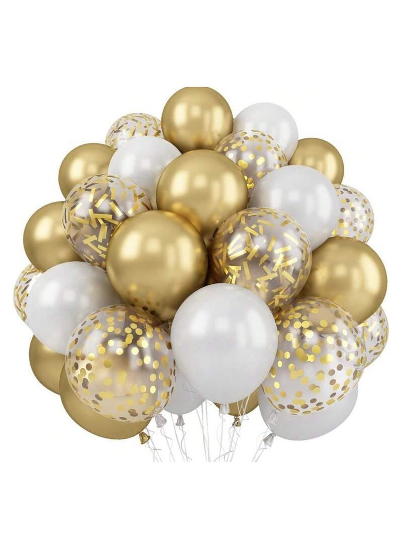 Luxurious 30-Piece White and Gold Balloon Set with Golden Glitter – Perfect for Weddings, Birthdays, Graduations, and Anniversaries - Image 1