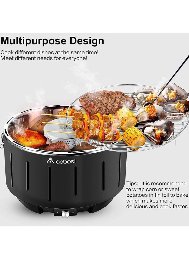 aobosi - Portable Barbecue Grill Charcoal Barbeque Stainless Steel Removable Table Grill BBQ with Travel Bag USB Battery Fan Temperature Control for Outdoor Camping - Image 1