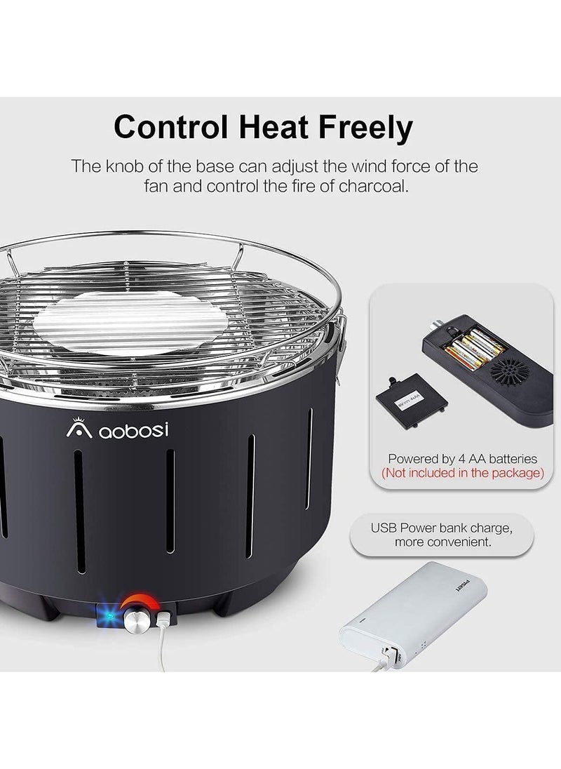 aobosi - Portable Barbecue Grill Charcoal Barbeque Stainless Steel Removable Table Grill BBQ with Travel Bag USB Battery Fan Temperature Control for Outdoor Camping - Image 1