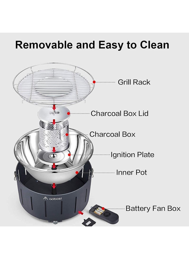 aobosi - Portable Barbecue Grill Charcoal Barbeque Stainless Steel Removable Table Grill BBQ with Travel Bag USB Battery Fan Temperature Control for Outdoor Camping - Image 1