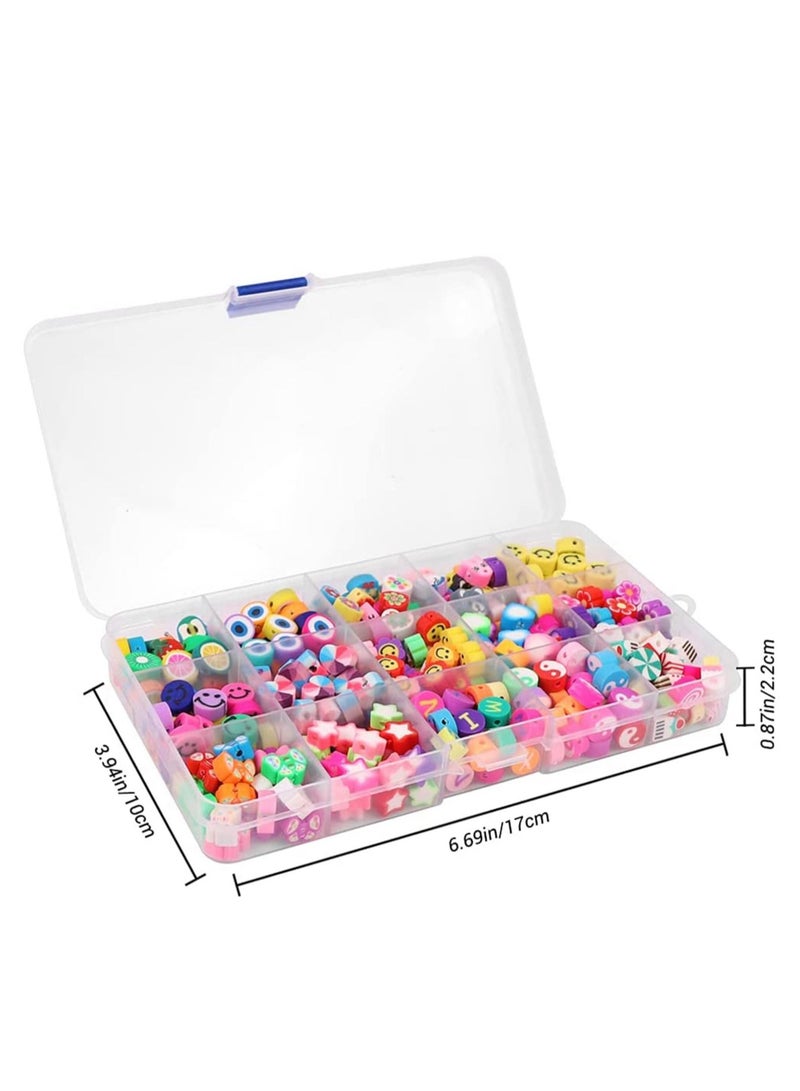SYOSI Handmade Polymer Clay Beads 300PCS Fruit Smiley Beads 15 Styles Flower Letter Soft Beads for Women Girls Jewelry Making DIY Bracelet Necklace Earring Accessories with 4m Crystal Elastic String  - Image 4