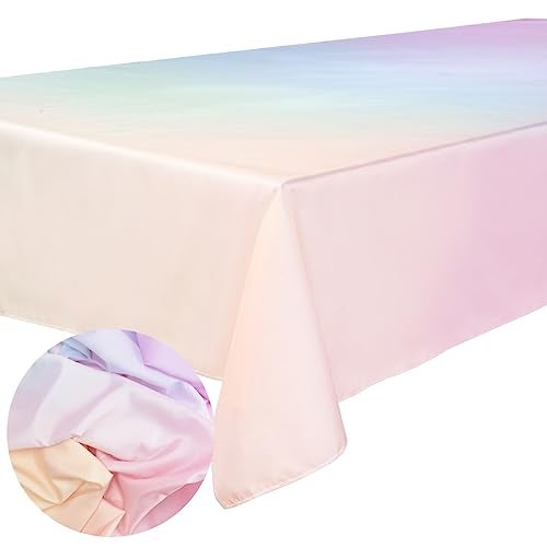 xo, Fetti Pastel Gradient Washable Tablecloth - 9 ft. | Birthday Party Decorations, Bachelorette Party Supplies, Rainbow Baby Shower, Pastel Preppy, Tableware - Image 1