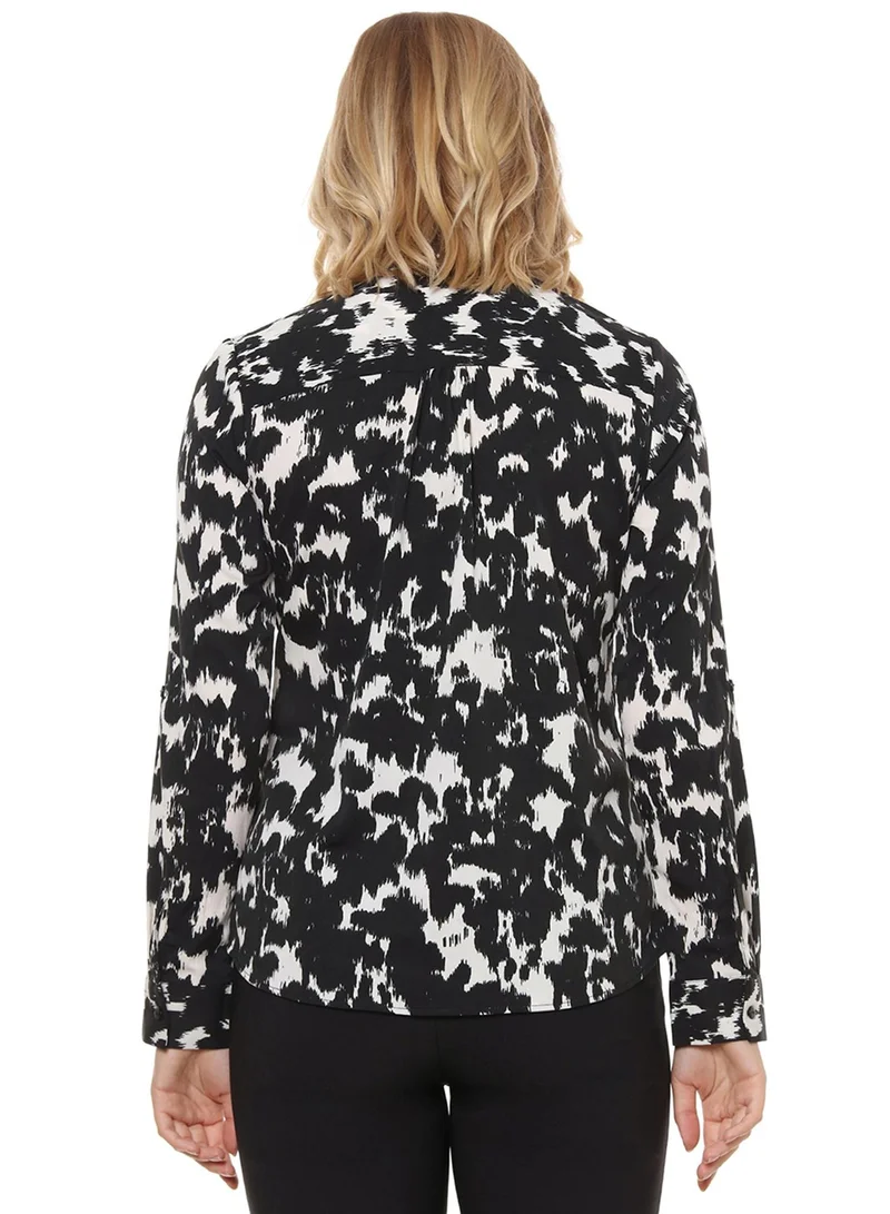 PINACOLADA  Women's Onyx Black & Ivory Black Abstract Tie-Up Top for Women | Best Price UAE
