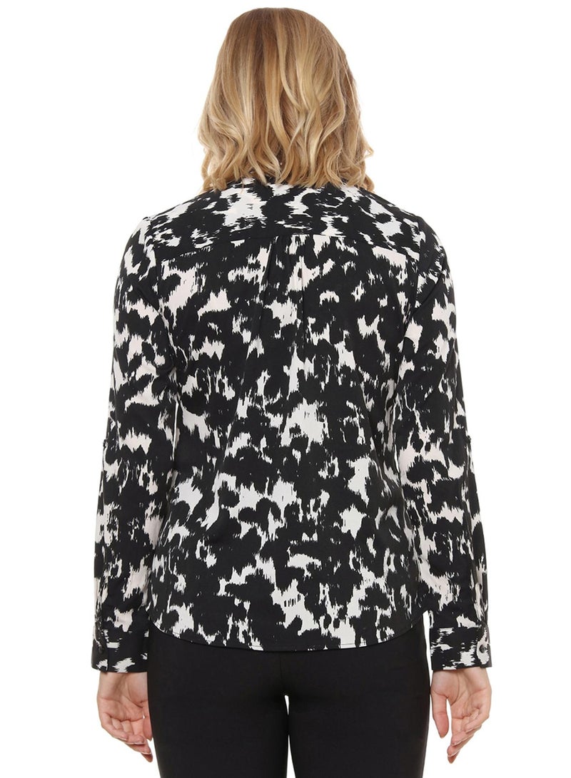 PINACOLADA Women's Onyx Black & Ivory Black Abstract Tie-Up Top - Image 5
