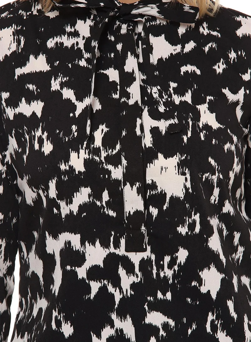 PINACOLADA  Women's Onyx Black & Ivory Black Abstract Tie-Up Top for Women | Best Price UAE
