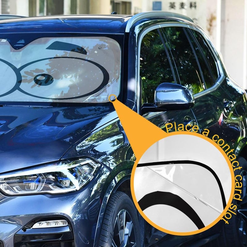 Oarencol Car Windshield Sun Shade Cute Cartoon Eyes Foldable UV Ray Sun Visor Protector Sunshade to Keep Your Vehicle Cool (53" x 23.5") - Image 3