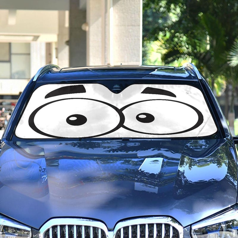 Oarencol Car Windshield Sun Shade Cute Cartoon Eyes Foldable UV Ray Sun Visor Protector Sunshade to Keep Your Vehicle Cool (53" x 23.5") - Image 2