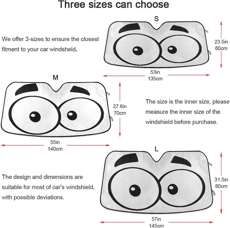 Oarencol Car Windshield Sun Shade Cute Cartoon Eyes Foldable UV Ray Sun Visor Protector Sunshade to Keep Your Vehicle Cool (53" x 23.5") - Image 4