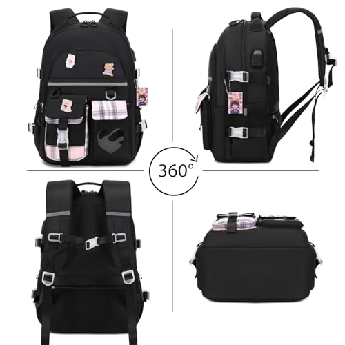 ACESAK Backpack for Girls - Bookbag Backpacks Schoolbag for Girls Kids Teen Women Casual Travel Daypacks - School Bag Elementary Middle School College Cute Backpack with Lunch Box (Black) - Image 5