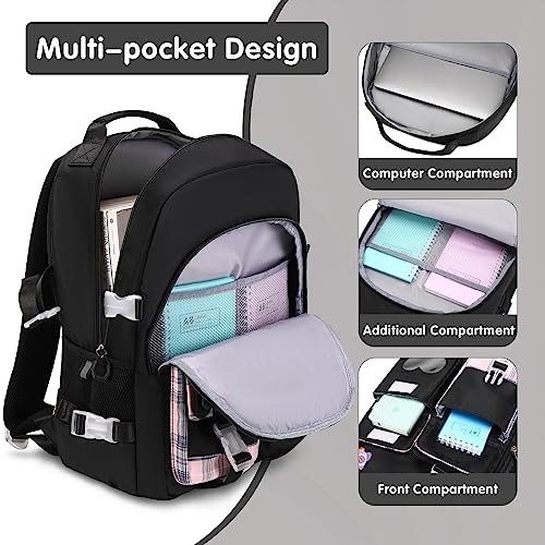 ACESAK Backpack for Girls - Bookbag Backpacks Schoolbag for Girls Kids Teen Women Casual Travel Daypacks - School Bag Elementary Middle School College Cute Backpack with Lunch Box (Black) - Image 2