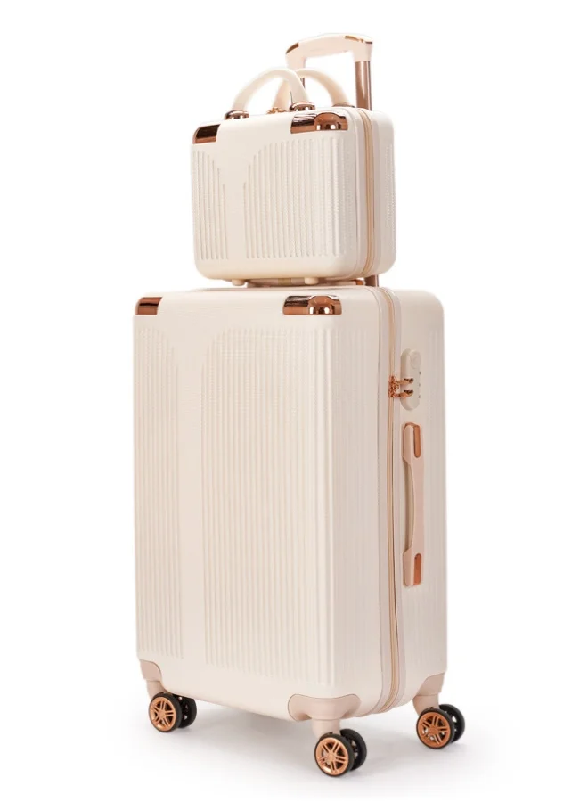 LIMRA Travel Bags 6-piece luggage set from LIMRA in elegant beige color. Crafted from durable yet lightweight pc material, featuring 360° spinner wheels, a telescopic handle, and a built-in lock for secure and effortless travel.