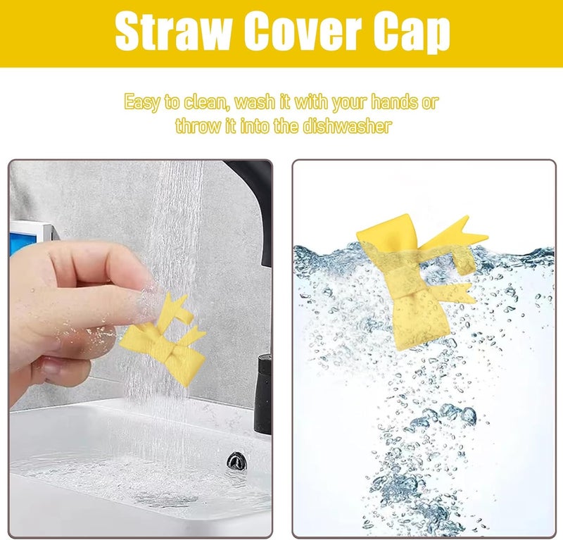 Hpebl 4Pcs Silicone Straw Toppers Covers for Stanley Cups 40/30oz 10mm(0.4in) Lemon Yellow Dust-Proof Bow Straw Covers Toppers Suitbale for Stanley Cup Accessories Reusable Straws Caps - Image 3