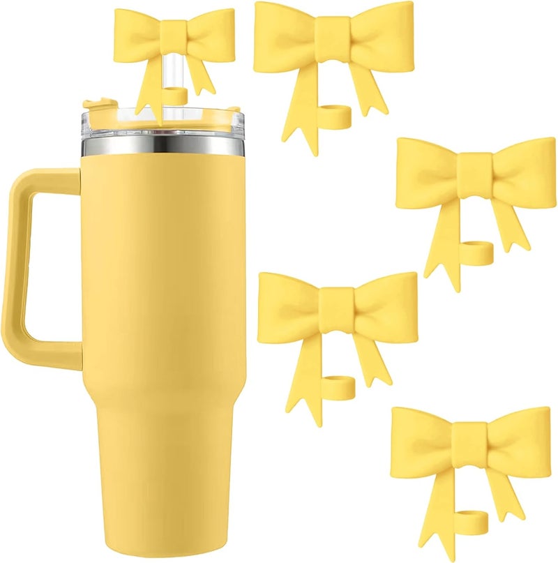 Hpebl 4Pcs Silicone Straw Toppers Covers for Stanley Cups 40/30oz 10mm(0.4in) Lemon Yellow Dust-Proof Bow Straw Covers Toppers Suitbale for Stanley Cup Accessories Reusable Straws Caps - Image 1