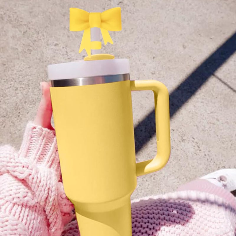 Hpebl 4Pcs Silicone Straw Toppers Covers for Stanley Cups 40/30oz 10mm(0.4in) Lemon Yellow Dust-Proof Bow Straw Covers Toppers Suitbale for Stanley Cup Accessories Reusable Straws Caps - Image 5