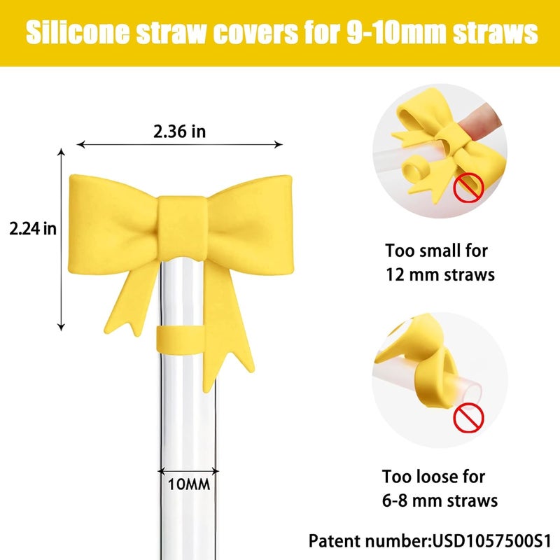 Hpebl 4Pcs Silicone Straw Toppers Covers for Stanley Cups 40/30oz 10mm(0.4in) Lemon Yellow Dust-Proof Bow Straw Covers Toppers Suitbale for Stanley Cup Accessories Reusable Straws Caps - Image 2