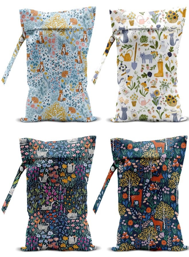 VBCVBGFH 4 Pack Cute Wet Bag Waterproof Washable Reusable Wet Dry Bag for Swimsuit Dirty Clothes Diaper Travel Beach Pool Birthday Camping Toiletries Beach Essentials，Botanical Gardening Forest Fox Cat Deer - Image 1