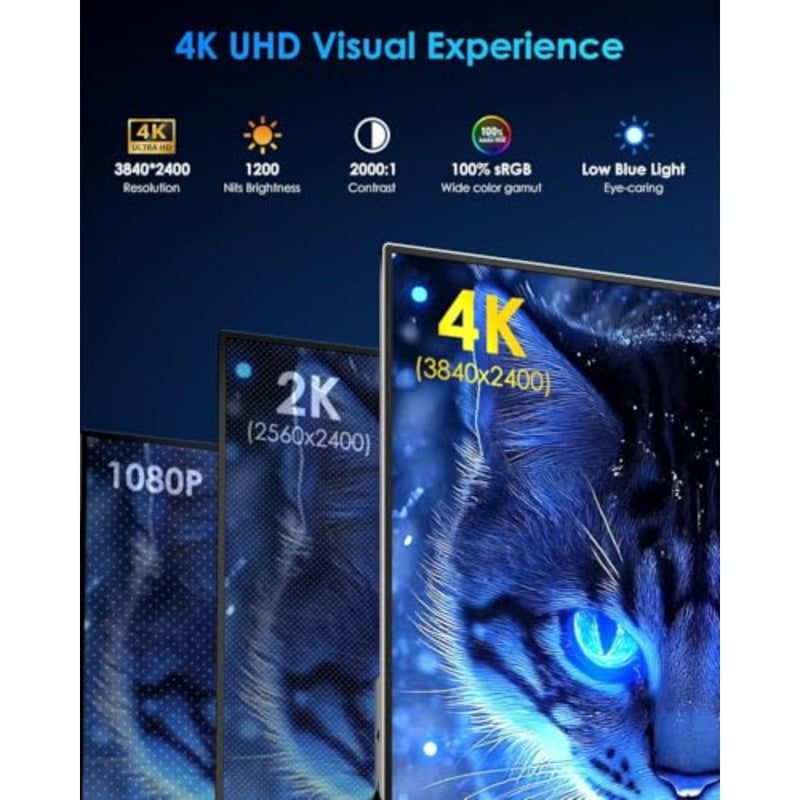 شاشة محمولة، شاشة 3840 x 2400 UHD 1200 Nits مع غطاء ذكي، شاشة IPS مع نوع C، Mini-HDMI، مكبرات صوت مدمجة، متوافقة مع الكمبيوتر الشخصي، الكمبيوتر المحمول، MacBook، PS3/4/5 - Image 3