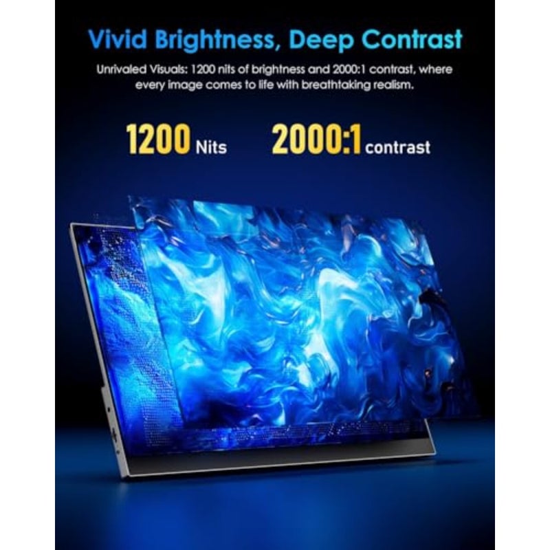 شاشة محمولة، شاشة 3840 x 2400 UHD 1200 Nits مع غطاء ذكي، شاشة IPS مع نوع C، Mini-HDMI، مكبرات صوت مدمجة، متوافقة مع الكمبيوتر الشخصي، الكمبيوتر المحمول، MacBook، PS3/4/5 - Image 2