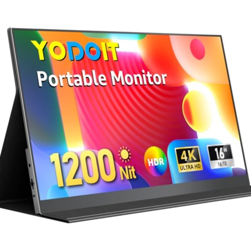 شاشة محمولة، شاشة 3840 x 2400 UHD 1200 Nits مع غطاء ذكي، شاشة IPS مع نوع C، Mini-HDMI، مكبرات صوت مدمجة، متوافقة مع الكمبيوتر الشخصي، الكمبيوتر المحمول، MacBook، PS3/4/5 - Image 1